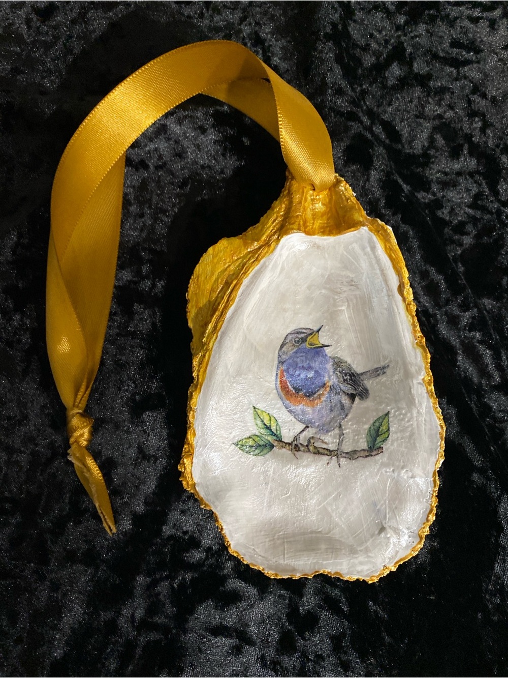 Blue bird oyster shell ornament